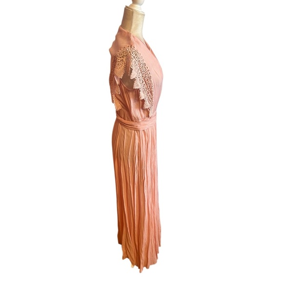 NWT Roaman’s Wrap Maxi Dress Lace Sleeves Size 12W Blush Pink - Picture 3 of 11